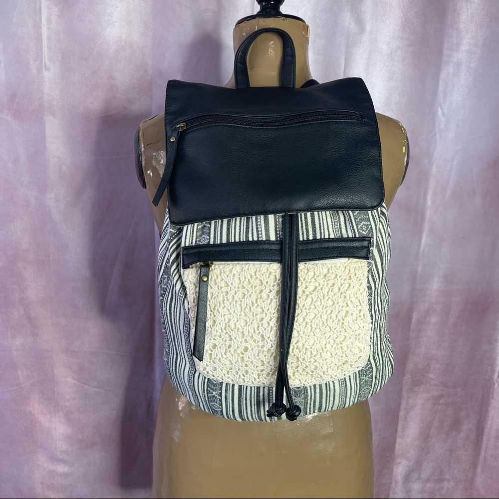 Madden Girl Black & White Lace & Polka Dot Backback